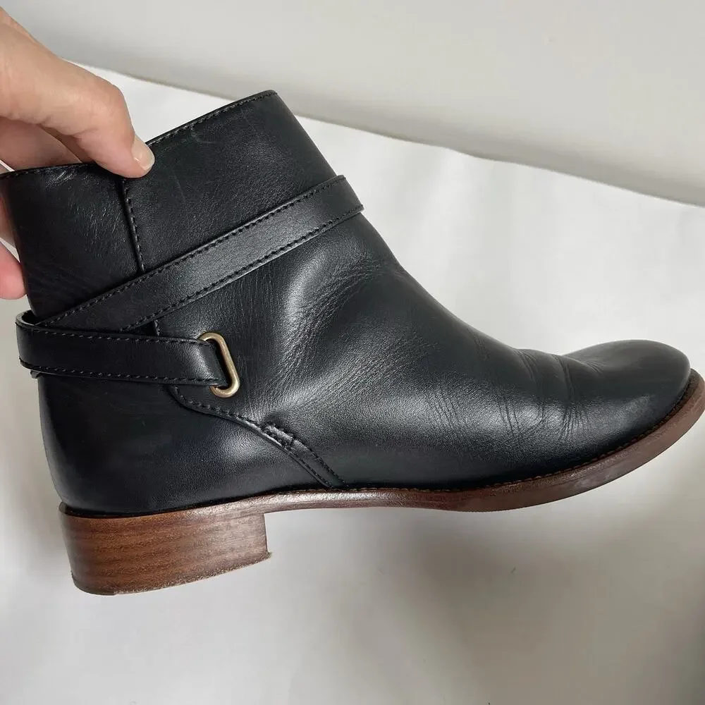 Tory Burch Black‎ Leather Harness Buckle Ankle Boots Size 8M Comfy Booties 5214